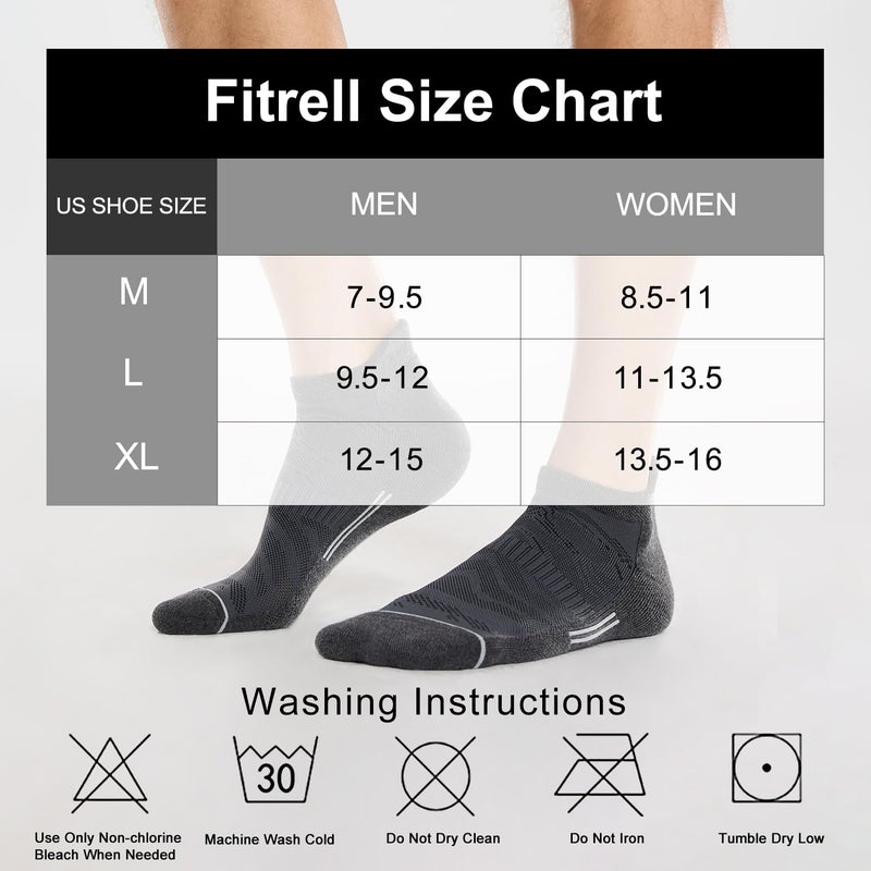 FITRELL 6 Pack Men's Ankle Running Socks Low Cut Cushioned Athletic Sports Socks, Shoe Size 7-9, Dark Gray+Gray - Image 2